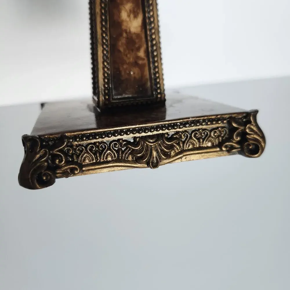 Hollywood Regency Bronze Resin Ornate Pedestal Double Ring Towel Stand 13